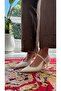 Pointed Toe Ankle Strap Beige Heeled Shoes - 4