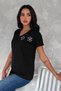 Women's Black V-Neck Shoulder Leaf Flower Sequins and Embroidery Embroidered 100% Cotton T-Shirt - 5