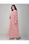 Ladies Colourful Printed Jalabiya – Red Full-Sleeve with Embroidery Detailing on Neck - 4