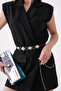 Silver Metal Embossed Accessory and Ring Detailed Chain Women's Belt 7650 - 3