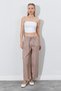 Women's Mink Casual Cut Pants with Elastic Waist and Hidden Pocket Detail - 3