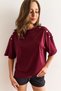Women's Burgundy Shoulder Gold Button Cotton T-Shirt Tsh-19000763 - 5