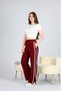 Women's Burgundy Striped Slit High Waist Wide Leg Sweatpants