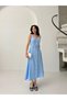 Baby Blue Strappy Belt Detailed Buttoned Tensel Dress - 3
