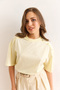 Women's Light Yellow Shoulder Gold Button Cotton T-Shirt Tsh-19000763 - 3