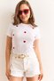 Women's White Heart Embroidered Crop Lycra Cotton T-Shirt Tsh-19000918 - 4