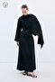 Lyocell Black Linen Dress with Cape Detail