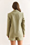Women's Khaki Lined Linen Look Blazer Jacket Ckt-19000444 - 7