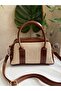 Leather Women's Hand and Shoulder Bag with Canvas Detail - 3