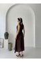 Brown Double-Breasted Collar Buttoned Slit Tencel Dress - 4