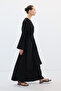 Lyocell Black Linen Dress with Cape Detail - 6