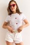 Women's White Heart Embroidered Crop Lycra Cotton T-Shirt Tsh-19000918 - 3