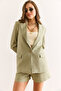 Women's Khaki Lined Linen Look Blazer Jacket Ckt-19000444 - 4