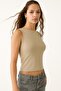 Round Neck Elegant and Minimal Sleeveless Beige Blouse