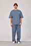 Men's T-Shirt Care about Written Pastel Blue Oversize Printed Crew Neck Thick Cotton Fabric - 5