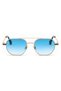 Geometric Design Metal Gold Frame Blue Glass Unisex Sunglasses - 2
