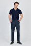 Ecmio Men's Dark Navy Plaid Linen Look Slim Spring-Summer Slim Fit Pantalon - 4