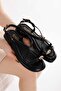 Women's Black Gold Ring Detailed Daily Sandals - 2