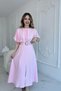 Belt Detailed Slit Pleated Maxi Length Pink Dress - 2