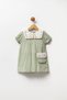 Girl's Cotton Muslin Floral Embroidered Shirt Collar Bag Dress