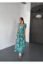 Women's Square Neck Short Sleeve Long Summer Viscose Dress - 2