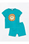 Lcw Eco Green Crew Neck Short Sleeve Printed Baby Boy Pajama Set with Shorts