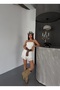 Women's White Strap Drape Gathered Neckline Mini Shorts Skirt Dress - 3