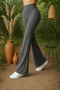 Women's Anthracite Spanish Leg Diver Fabric High Waist Gathering Leggings Pants - 2