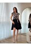Women's Short Sleeve Sleeve Ruffle Detail Mini Belted Flared Crepe Dress