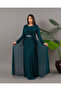 Long Chiffon Cape Stone Detailed Hijab Evening Dress Abu39842 - 4