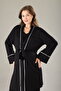 Black Piping Soft Textured Maternity Pajama Set with Morning Dress - 7