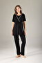 Black Piping Soft Textured Maternity Pajama Set with Morning Dress - 3