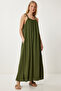 Long Viscose Dress with Beaded Strap Khaki Lfg0003