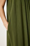 Long Viscose Dress with Beaded Strap Khaki Lfg0003 - 5
