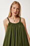 Long Viscose Dress with Beaded Strap Khaki Lfg0003 - 4