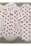 Red Heart Patterned Short Sleeve Milan Pajama Set on Ecru - 8