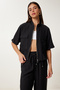 Crinkle Effect Jacket Pants Suit Black Ldp0053 - 4