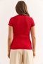 Women's Red V Metal Detail Flexible Cotton Blouse Blz-19002921 - 2