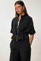 Crinkle Effect Jacket Pants Suit Black Ldp0053 - 3