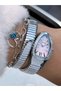 Women's Watch, Snake Model, Pink Color Steel Strap, 2 Years Warranty, Gift Bracelet, Stylish Box - 4