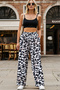 Siyah Beli Lastikli Wide Leg/Geniş Paça Batik Desenli Dokuma Pantolon TWOSS25PL00005