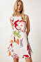 Women's Bone Burgundy Patterned Mini Summer Woven Dress Li̇00118 - 3