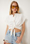 Women's Bone Binding Detailed Woven Shirt Li̇00124