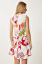 Women's Bone Burgundy Patterned Mini Summer Woven Dress Li̇00118 - 4