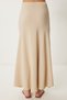 Women's Beige A-Line Draped Long Woven Skirt Gk00019 - 5