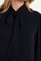 Women's Relax Fit Comfortable Cut Seersucker Fabric Square Cuff Navy Blue Scarf Collar Plain Shirt - 3