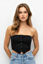 Siyah Straplez Düğme Detaylı Crop Dokuma Bluz TWOAW24BZ00421 - 5