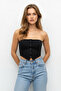 Siyah Straplez Düğme Detaylı Crop Dokuma Bluz TWOAW24BZ00421 - 6