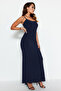 Lacivert Fitted/Vücuda Oturan Askılı Esnek Maxi Örme Kalem Elbise TWOSS23EL02435 - 3