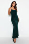 Emerald Green Fitted/Fitted Straps Maxi Flexible Knitted Pencil Dress TWOSS23EL02435